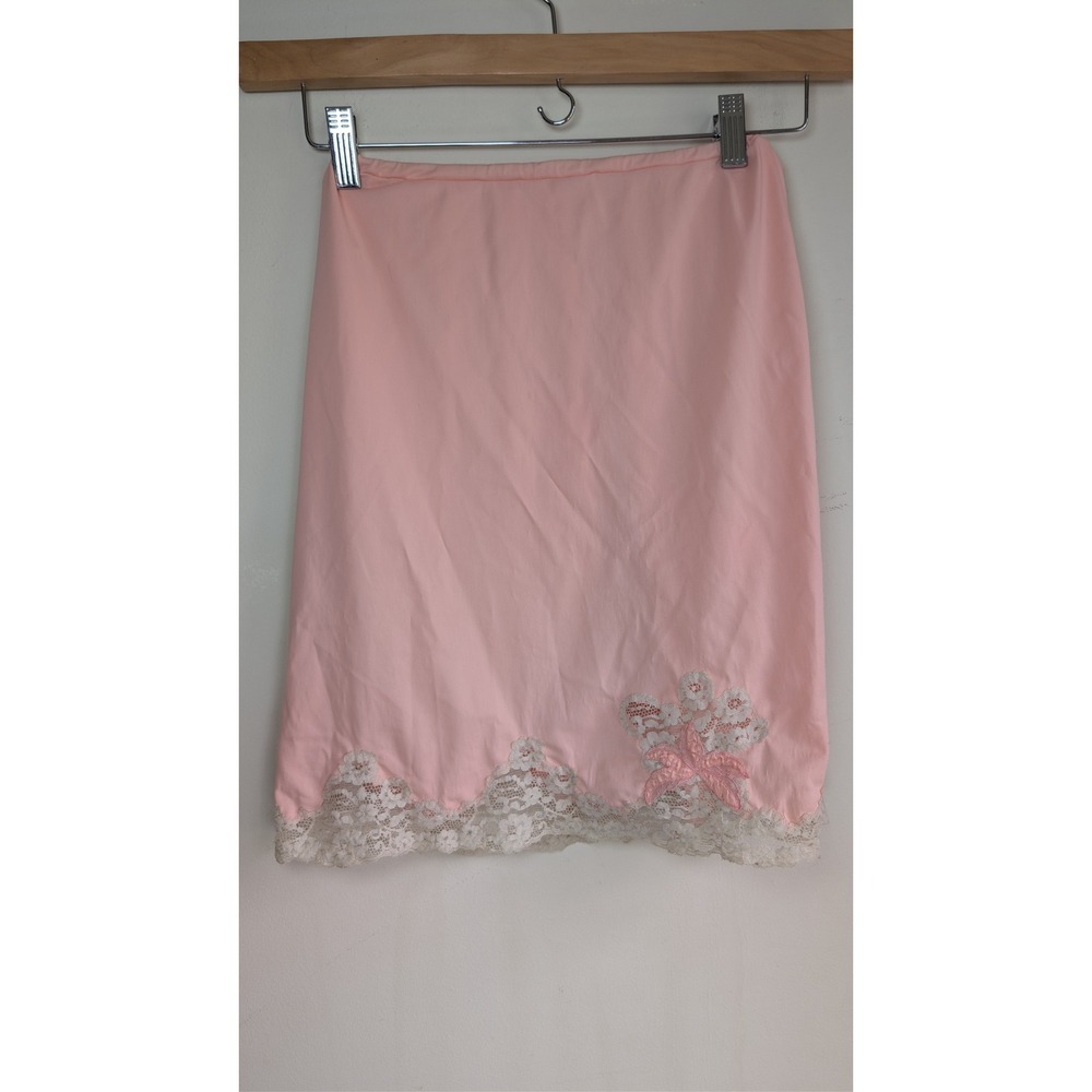 Vintage Van Raalte Peach Pink Lace Trim Half Slip Skirt SML Small Nylon USA